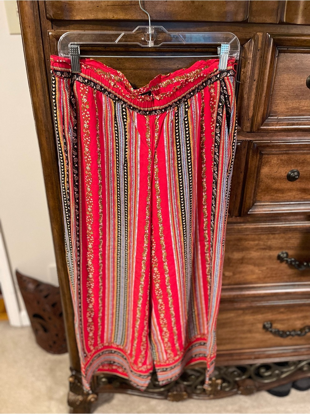 LOFT Red Multi-Striped Wide Leg Pants